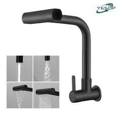 YESOP Torneira Cozinha Parede Gourmet 4 Modos Água Cascata Aço Inox 304 Preto Fosco Luxo 1/4 Volta
