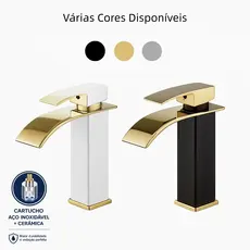 Torneira Banheiro Monocomando Aço Inox 304 Luxo Lavatório Preta e Dourado Bica Alta / Baixa Yesop