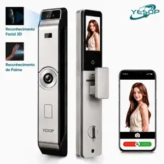 YESOP Fechadura Eletrônica Inteligente Reconhecimento Facial 3D Veia da Palma WiFi Biometria Senha Câmera Digital