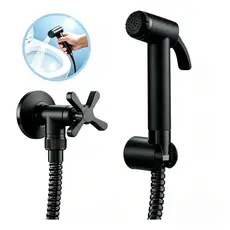 Ducha Higiênica Preto Metal Banheiro Completa com Registro 1/4 Volta Gatilho Metal Mangueira Cromada 2m Moderna