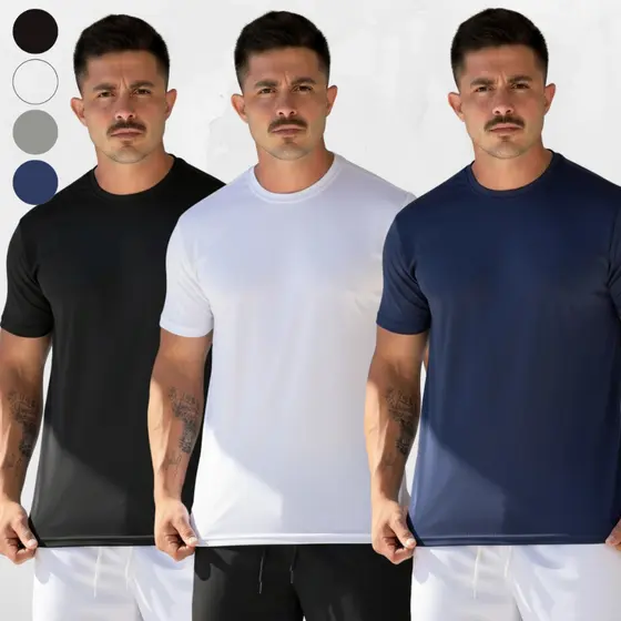 KIT 3 CAMISAS MASCULINA DRY FIT PREMIUM LISAS VARIAS CORES