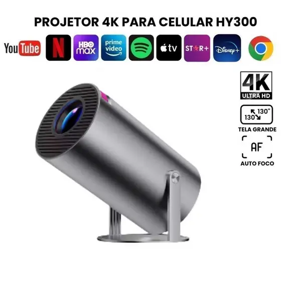 Projetor 4K HD 150 Polegadas Celular, Tv B0x, Xbox, PS, Pc, Wifi e Bluetooth HY300 110/220