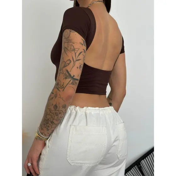 Cropped feminino básico costa nua manga curta top de poliamida em alta qualidade