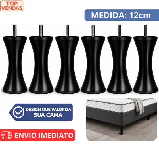 Pés Cama Box 12cm Com Parafuso Pezinho Plástico Reforçado Universal