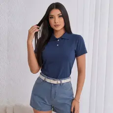 Blusa Polo Feminina Algodão Baby Look Confortável Tshirt Fio 30 Penteado