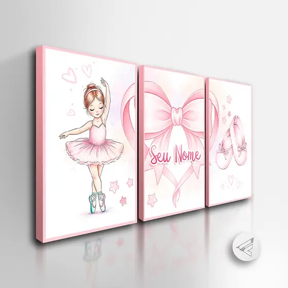 Kit 3 Quadros Decorativos infantil Bailarina Menina *NOME* PERSONALIZADO para quarto, sala all
