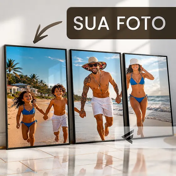 Kit 3 Quadros com Foto Personalizada – Decorativo MDF para Quarto, Sala e Cozinha
