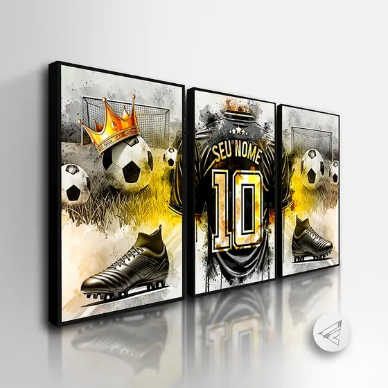 Kit 3 Quadros Decorativos Futebol c/ *NOME* & *NÚMERO* PERSONALIZADOS para quarto, sala all