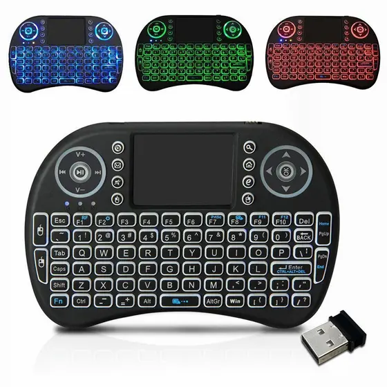 Mini Teclado Sem Fio RGB com Touchpad Recarregável para Smart TV, TV Box, PC e Notebook