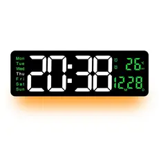 Relógio de Parede Digital LED 38,7cm com Temperatura, Calendário, Controle Remoto e USB