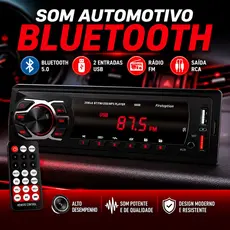 Rádio Som Automotivo Mp3 1 Din Bluetooth 2 USB Rca Auxiliar Carro Universal
