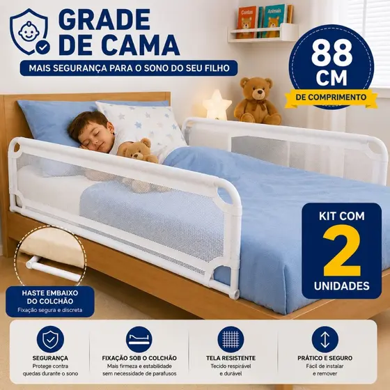 KIT 2 Grade De Cama Com Tela de Segurança Para Bebês E Idosos