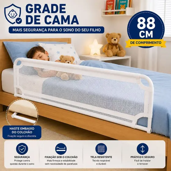 Grade De Cama Com Tela De Segurança Para Bebês