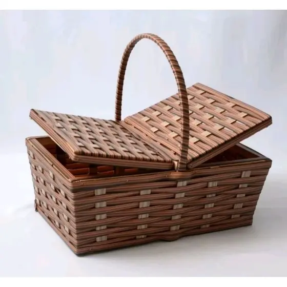 Cesta de Piquenique Fibra Sintética Média 40x25x14 Café da Manhã Luxo Resistente (Vime Sintético)