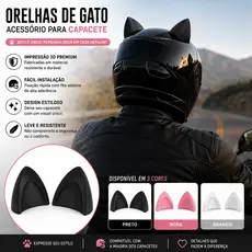 Orelha De Gato Acessório Moto Bike Fixar Capacete Dupla Face Enfeite Decoração Cat Ears Par de Orelinhas Gatinho Fone