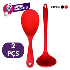 Kit 01 Concha Para Feijão Sopa E 01 Colher Arroz Pequena Panela Eletrica Silicone Maciço Resistente
