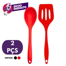 Kit Colher Arroz E Espátula Vazada Em Silicone Maciço Multiuso Para Panelas Teflon Ceramico