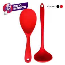 Kit Utensilios Silicone Concha Feijão Colher Arroz Grande E Colher Pequena Panela Eletrica