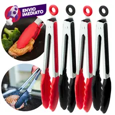 Pegador Pinça Culinária 34Cm Inox E Silicone Com Pé Apoio Salada Churrasco Massa Cozinha Restaurante