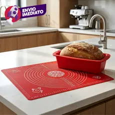 Kit Forma Pão Assadeira Retangular Confeitaria + Tapete Culinário Silicone Maleável Com Medidas