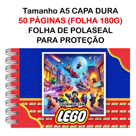 Livro de Colorir LEGO 50 Folhas Papel 180g wire-o capa normal ou holográfica