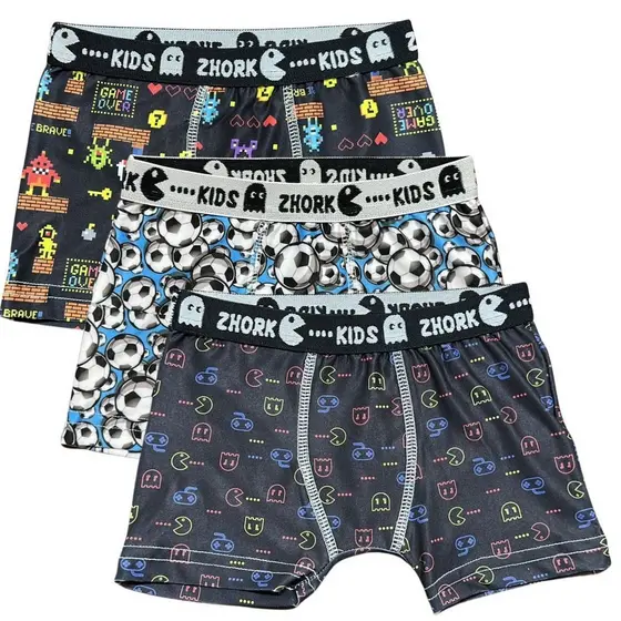 Kit 3 Cuecas Box Microfibra Forro 100% algodão 4 ao 8 Boxer Infantil Estampas Sortidas