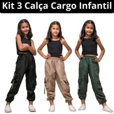 Kit 3 Calça Jogger Infantil Menina Cargo Com Bolso tamanho 10 12 14