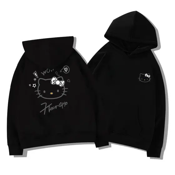 Moletom Canguru Unissex Flanelado Confortável Alta Qualidade Retro HelloKitty Algodão Premium Inverno