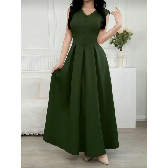 Vestido Longo Elegante com Babado na Cintura para Mulheres P M G