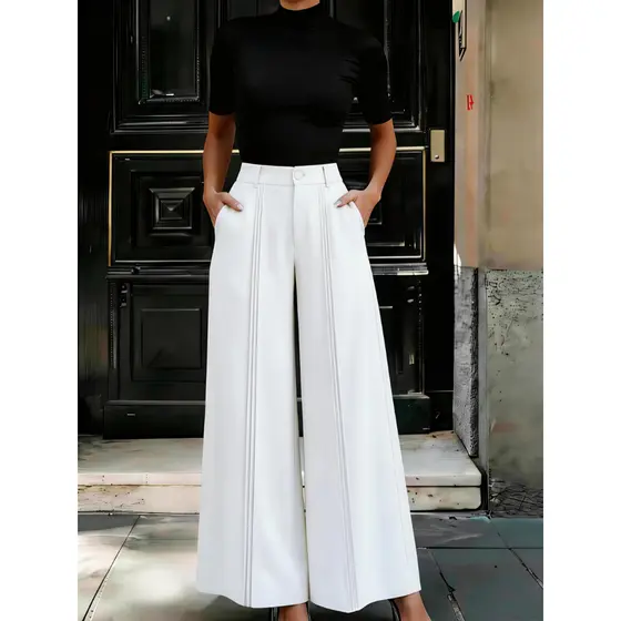 Calça Pantalona Elegante E Chique Com Design De Perna Plissada, Adequada Para O Outono P M G