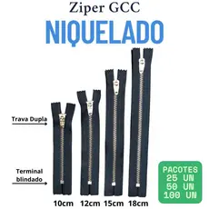 Ziper GCC de Metal NIQUEL Azul/Preto para jeans - Tamanhos 10,12,15,18 cm / Alta resistência / 25, 50 e 100 unidades