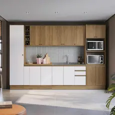 Cozinha Modulada Celeste Kappesberg 100% MDF Nogueira/Branco 9 Peças