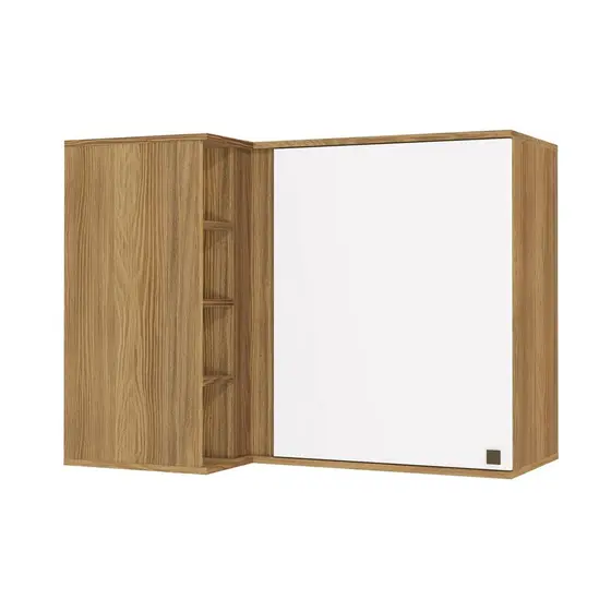 Armário Aéreo de Canto Reto Celeste Kappesberg 100% MDF 1 Porta 4 Nichos Nogueira/Branco 98cm
