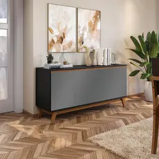 Aparador Kappesberg 4 Portas Preto Fosco/Chumbo 156cm