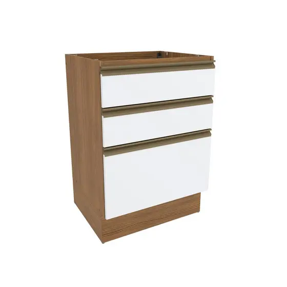 Balcão 3 Gavetas Kappesberg Celeste 100% MDF Nogueira/Branco 60cm