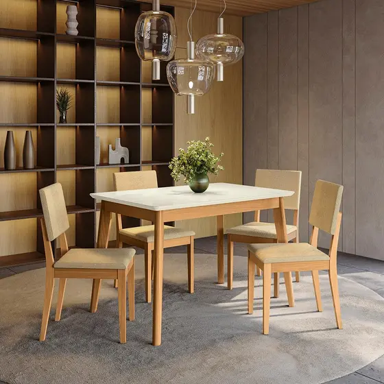 Conjunto Sala de Jantar Nara Kappesberg em Madeira Maciça com 4 Cadeiras