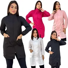 Jaleco Feminino Diversas Cores Oxford Com Ziper Gola Padre Manga Longa