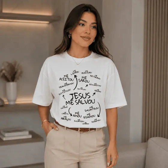 Camiseta Feminina Jesus Me Salvou - Algodão Premium