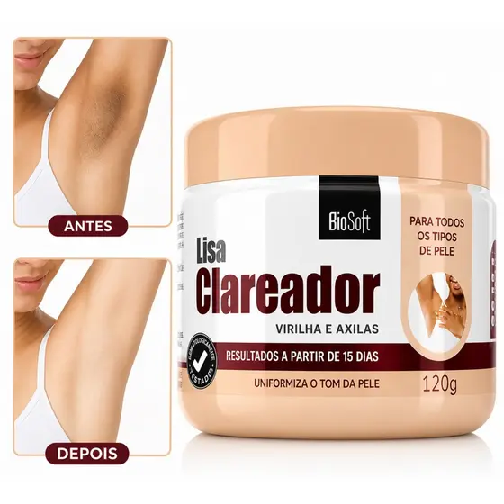 Creme Lisa Bio Soft Clareador de Virilha e Axilas - Clareamento, Redução de Manchas, Melhora Textura