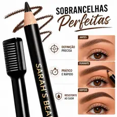 Lápis de Sobrancelha Preto SARAH’S Beauty com Mini Pente | Longa Duração