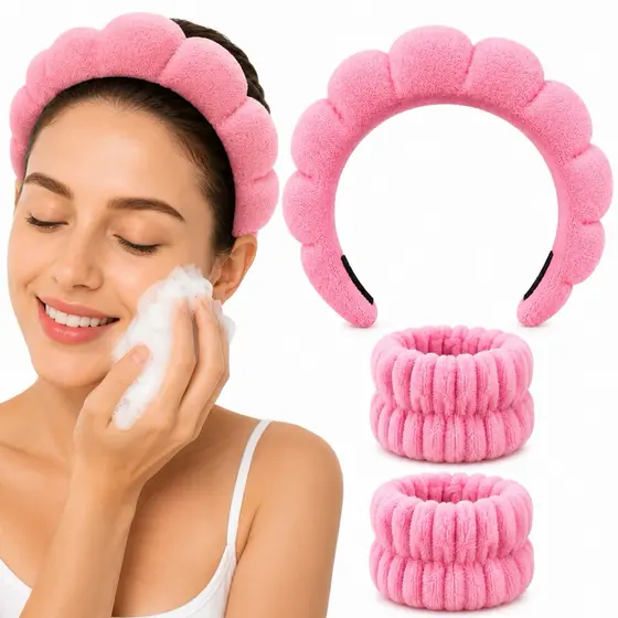 Kit Skincare Luxo Tiara Acolchoada + 2 Xuxinhas Macias Spa Facial e Maquiagem