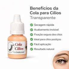 Cola para Cílios Ludurana 10ml Transparente ou Preta Fixação Forte Profissional