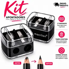 Kit 2 Apontadores Duplo Macrilan para Lápis de Maquiagem | Tampa Coletora
