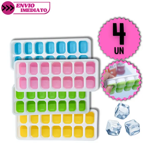Kit 4 Formas de Gelo Fundo de Silicone Fácil Remoção