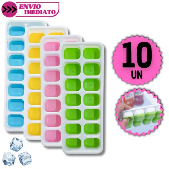 Kit 10 Formas de Gelo Fundo de Silicone Fácil Remoção