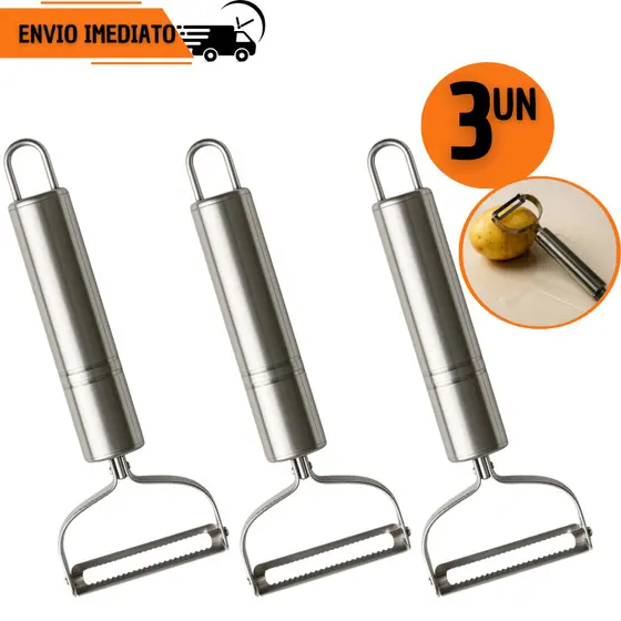 Kit 3 Descascador de Legumes Frutas Aço Inox Praticidade na Cozinha Restaurante
