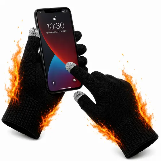 Luva Lã Touch Screen Frio Confortável Motoqueiro Celular Tablet Quentinha Inverno