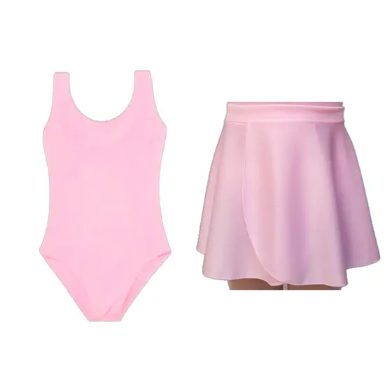 Kit Ballet Infantil Rosa Com 2 Peças: Collant Regata + Saia Transpassada