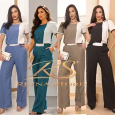 Conjunto feminino Calça e Blusa Elegante Confortável , Social e Festa, em (LINHO Milano melange )