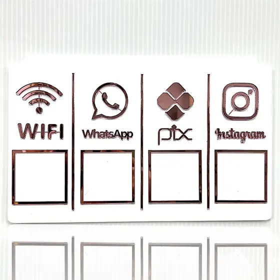 Placa Wi-Fi WhatsApp Pix Instagram QrCode 4 por 1 para Parede Decoração Comércios
